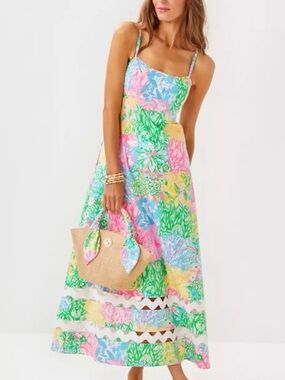 Lilly Pulitzer Haliey Midi Poplin Dress in Bright Delight Patch Print Size 2.